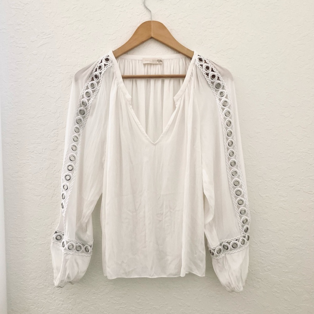 Ramy Brook Metal Grommet White Crocheted Blouse